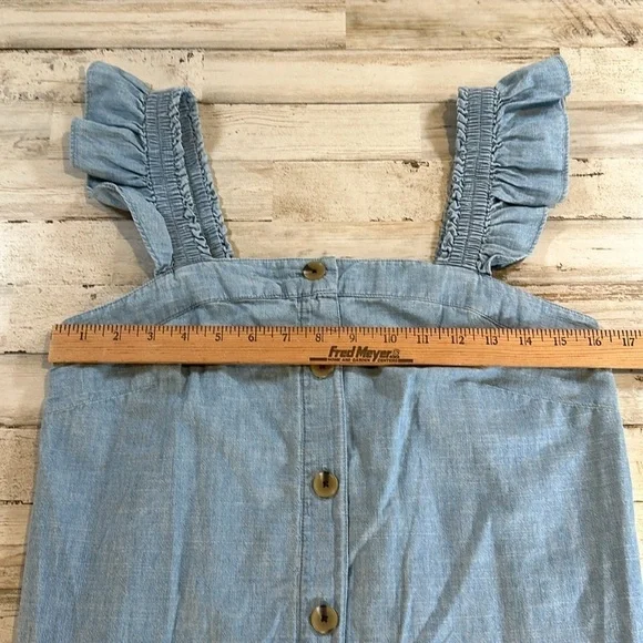 NWT J Crew Factory Denim Chambray Ruffle Strap Top 100% Cotton - Picture 2 of 5